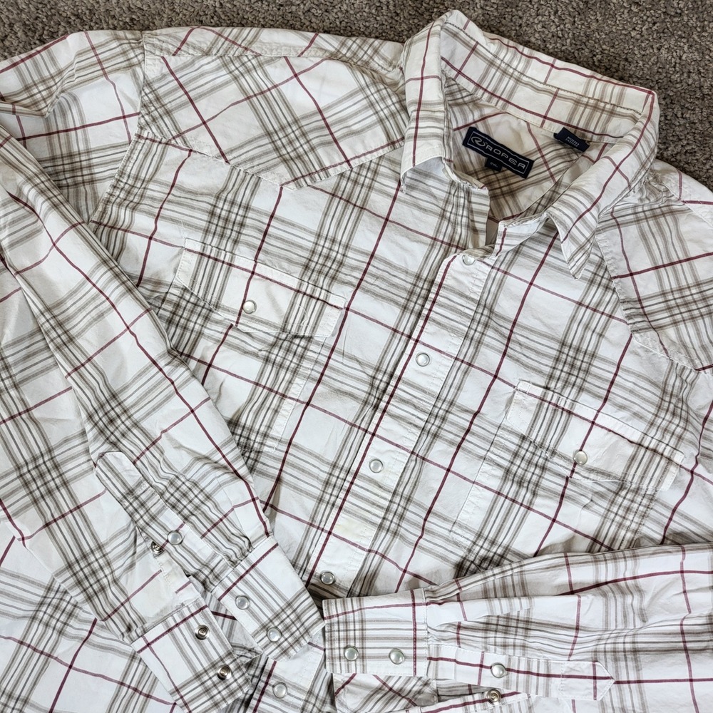 Roper Mens 2XL Plaid Western Pearl Snap Shirt Long Sleeve Cowboy‎ Rodeo Read*